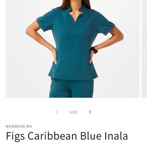 Figs Caribbean Blue INALA collar scrub top